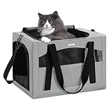 Pecute ペットキャリー 猫キャリー バッグ 手提げ 猫 キャリー ショルダー 猫 きゃりーバッグ 猫 ウサギ 小型犬 小動物用 リュック 通気性 折りたたみ お出かけ ドライブ 旅行 通院 防災 避難用 ライトグレー