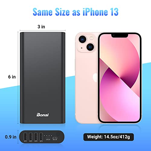 Bonai Portable Charger 20000Mah Iphone Charger Aluminum External Battery Pack Power Bank 4 Usb Outputs(2.1A), High-Speed Charging Compatible With Iphone 13 12 11 X Ipad Tablet Samsung - Black #TOP4
