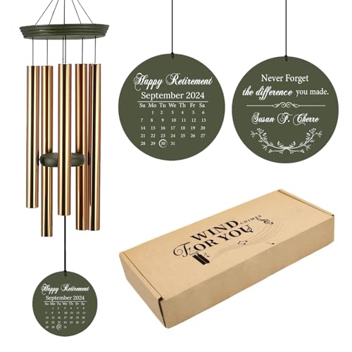 Image of ASTARIN Personalized 36 inch Happy Retirement Wind Chimes, Retirement Wind Spinner Gift for Women /Men Teacher Coworker 2026, Going Away Farewell Gifts, Deep Tone Larde Wind Chime