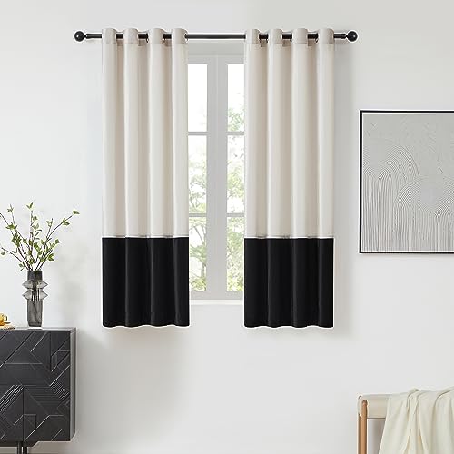 BULBUL Cream Black Color Block Window Curtains Panels 63 inches