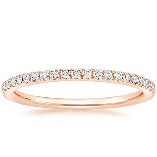EAMTI 2mm 14K Rose Gold Plated Wedding Band Cubic Zirconia Half Eternity Stackable Engagement Ring Size 6.5