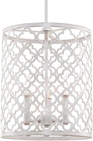 Kira Home Sutton 16″ 3-Light Modern Foyer Pendant Light + Metal Drum Shade, Adjustable Hanging Height, Antique White Finish
