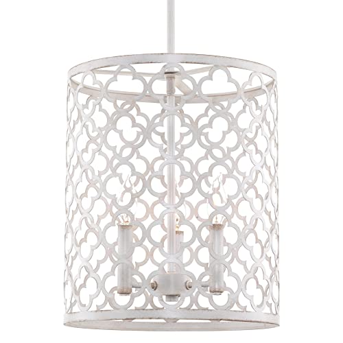 Kira Home Sutton 16" 3-Light Modern Foyer Pendant Light + Metal Drum Shade, Adjustable Hanging Height, Antique White Finish #TOP8