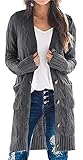 PRETTYGARDEN Long Sleeve Cable Knit Long Cardigan for Women 2025 Fall Winter Chunky Open Front Button Sweaters with Pockets (Dark Grey, X-Large)