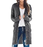 PRETTYGARDEN Long Sleeve Cable Knit Long Cardigan for Women 2024 Fall Winter Chunky Open Front Bu...