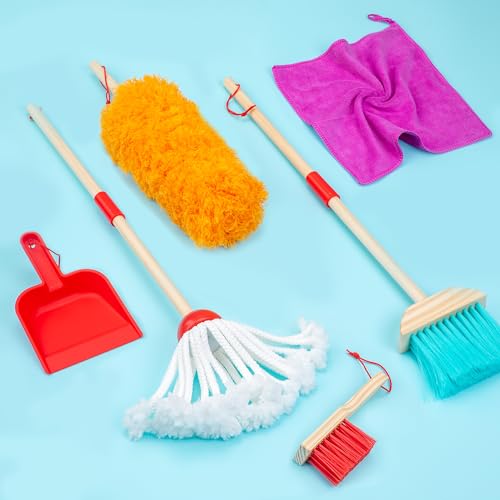 Meland Wooden Kids Cleaning Set - Toddler Pretend Play Toys with Toy Mop, Broom & House Cleaning Kit, Christmas Birthday Gift for Toddler Preschool Girls Boys