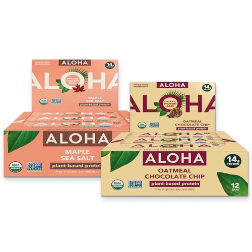ALOHA Organic Plant-Based Protein Bars Bundle — Maple Sea Salt + Oatmeal Chocolate Chip | 24 Bars (1.98oz, 12+12) | 14g Protein, 10g Fiber per Bar | Clean Snacking · Between Meals · High Protein, High image 2