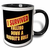 3dRose I Survived Falling Down A Rabbits Hole Survial Pride And Humor Design 11oz Two-Tone Black Mug
