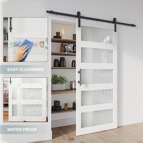 Image of 36'' x 84'' Glass Barn Door and 6.6 Ft Hardware Included, White