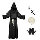 Halloween kostüm Erwachsene: Robe* 1, Kapuzenumhang* 1, Kreuz* 1, Taillenseil* 1, schwarze Handschuhe* 1, Der Mönch Robe Priester Kostüm ist so groß, dass Sie Ihr Gesicht darin verstecken können und so noch geheimnisvoller wirken.Der Kordelzug in der Taille erleichtert das An- und Ausziehen.