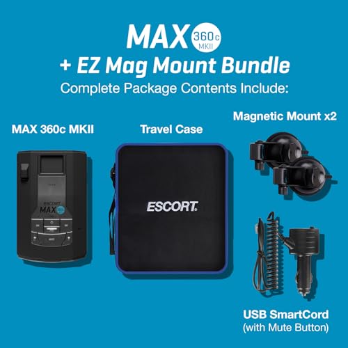 Image of Escort MAX 360c MKII Laser Radar Detector - Dual-Band Wi-Fi and Bluetooth Enabled, 360 Directional Arrows, Black & EZ Mag Mount - StickyCup Silicon Suction Cup (Black)