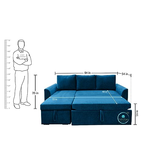 Image of Comfort Designs Creta 4 Seater Corner Sofa Cumbed for Living Room, Textured Premium Polyester Fabric, Functional Storage, Soft, Lightweight, Comfortable, Blue