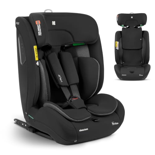 KikkaBoo i-Flit Autostoel voor baby's, ISOFIX, groep 1, 2, 3, 9-36 kg, van 15 maanden tot 12 jaar, SPS-veiligheid, verstelbare hoofdsteun, bovendeel, 12 hoofdsteunen, zwart