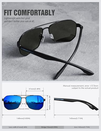LUENX Aviator Sunglasses for Men Square Polarized Polygon Lens - UV 400 Protection with Accessories(Mirror Dark Blue Lens)3