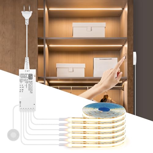 Image of COB LED Strip Lights 12V Penetrable Wood Touch Dimmable LED Under Cabinet Light Kit with 60W Adapter 2M /6.56FT Flexible COB LED Strip for DIY Kitchen,Cabinet,Counter,Shelf,Showcase Decor