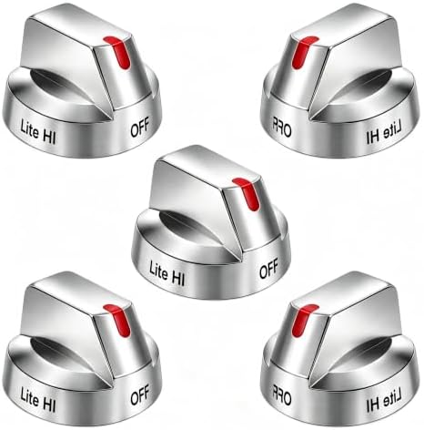 Upgraded DG64-00473A Stainless Steel Reinforced Stove Knob Replacement for Samsung Gas Stove - Anti-Crack Metal Insert Burner Dial Set (5-Pack)