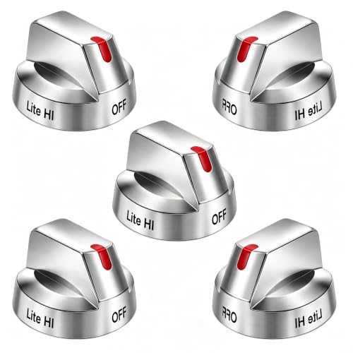 Upgraded DG64-00473A Stainless Steel Reinforced Stove Knob Replacement for Samsung Gas Stove - Anti-Crack Metal Insert Burner Dial Set (5-Pack)