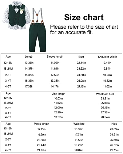 YALLET Toddler Baby Boy Clothes Suit Gentleman Wedding Outfits, Formal Dress Shirt+Bowtie+Vest+Boutonniere+Suspender Pants