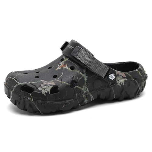 YUKTOPA Men's Clogs Outdoor Athletic Sports Sandals Adult Slip On Garden Shoes Summer Water Beach Shoes Slippers Sandals Lightweight Breathable Non-Slip with Adjustable Strap Black44