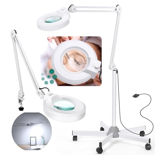 TOMSOO 10X Magnifying Glass with Light and Stand, Floor Lamp with 5 Wheels Rolling Base for Lash Estheticians Facials, 1,500 Lumens Stepless Dimmable, LED Lighted Standing Magnifier for Sewing Crafts