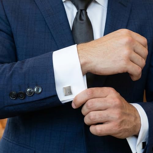 Image of TRUESILVER ACPL 925 Sterling Silver Personalized Customized Engraved Initial or Name Designer Cufflinks for Men, Boys, Fathers and Grand Father