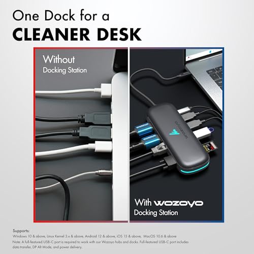 Image of Type C 10 in 1 Wozoyo Docking Station with 2XUSB 5Gbps, Dual 4K HDMI, VGA, Gigabit Ethernet, USB 2.0, SD & TF, PD 100W,Universally Compatible with Thunderbolt 4, macOS, Windows, Android & iOS