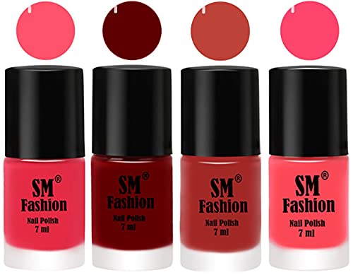 Image of Nail Polish Combo Set (Pack of 4) Quick Dry Gel Finish Nail Paint | Dark Pink,Dark Red,Dark Nude,Pink | 7 ml Each