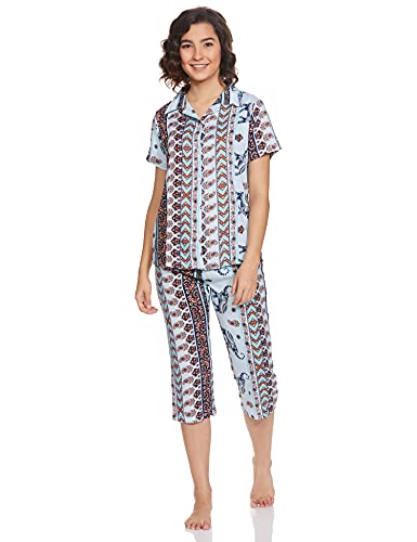 Image of Longies Women's Rayon Pyjama Night Suit Pajama Set (LCHSV001 Light Blue012 L)