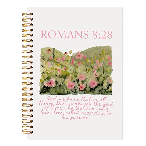 Carnet chrétien Romains 8:28 avec couverture florale aquarelle 14x21 cm