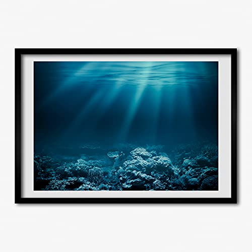 Tableau Monde Sous-Marin cadre MDF 70x50 cm Tulup peinture decorative pour mur salon