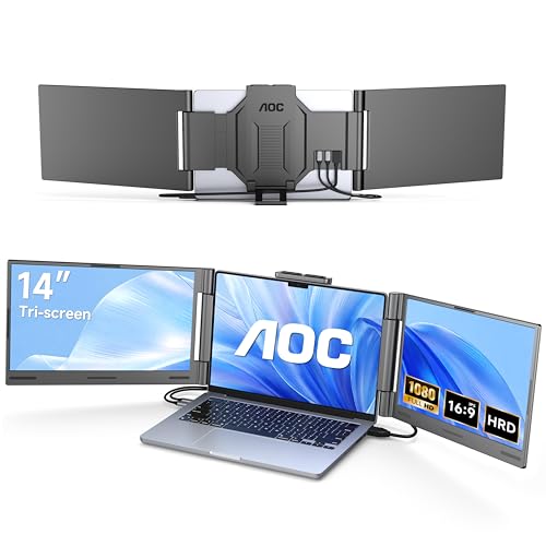 Image of AOC 14 inch Laptop Screen Extender, Triple Portable Monitor for 13 inch-17.3 inch Laptops, 1080P FHD IPS Display, HDMI /USB-C Cable Plug-Play, Laptop Monitor Extender for Mac /Windows (Gray)