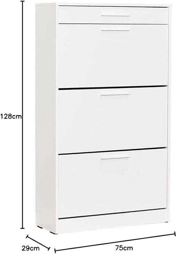 Flat Geniş Çekmeceli, 3 Katlı, 18 - 20 Çift Ayakkabı/Terlik Kapasiteli, Düşer Kapak Mekanizmalı, Estetik 6 Raflı Ayakkabılık, Modern Çok İşlevli Depolama Ayakkabı Dolabı, Antre, Koridor Ayakkabı Düzenleyici, 75 x 128 x 29 cm (Genişlik x Yükseklik x Derinlik) (Diamond Beyaz)