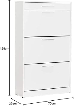 Flat Geniş Çekmeceli, 3 Katlı, 18 - 20 Çift Ayakkabı/Terlik Kapasiteli, Düşer Kapak Mekanizmalı, Estetik 6 Raflı Ayakkabılık, Modern Çok İşlevli Depolama Ayakkabı Dolabı, Antre, Koridor Ayakkabı Düzenleyici, 75 x 128 x 29 cm (Genişlik x Yükseklik x Derinlik) (Diamond Beyaz)