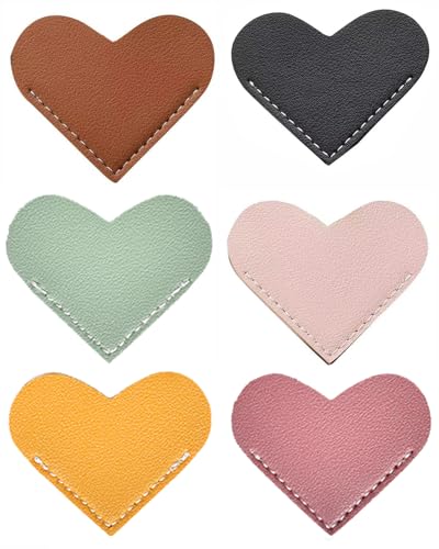Leather Heart Bookmarks Book Accessories Bookmarks for Women Cute Corner Page Book Marks for Kids Students Stationary School Office Supplies Teacher Gifts(6pcs)