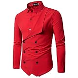 Générique Chemises à Manches Longues pour Hommes Couleur Unie Simple Mode Couture personnalité Mince Double Boutonnage décontracté Banlieue Chemise Hauts M