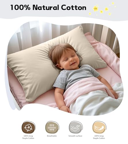 Image of Deep Dream Toddler Pillowcases for 13x18 Pillow 2 Pack, 100% Cotton Travel Pillow Case Cover, 600 Thread Count Cotton Pillow Covers, Soft & Breathable Small Pillow Cases Envelope Closure, Cream