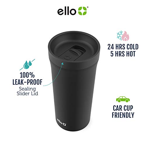 Ello Arabica Stainless Steel Powder Coat Coffee Tumbler With Sliding Leak Proof Lid, 14 Oz, Rosegold #TOP3