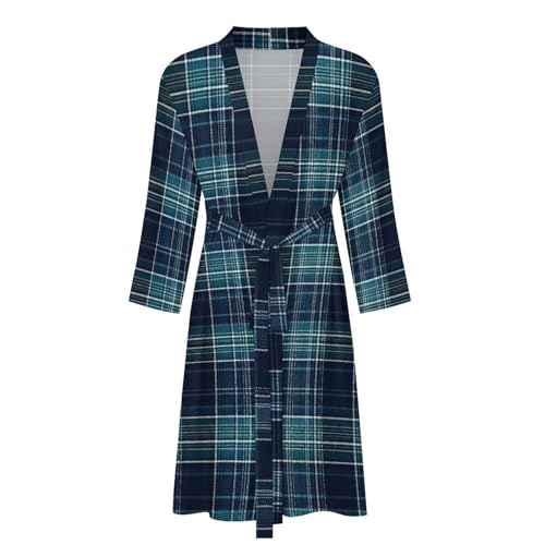 Peignoir de bain pour homme chic bleu marine à carreaux - 4