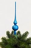 ✔Made in Germany Jack Christbaumspitze Thüringer Glas 28cm Spitze Mundgeblasen Eislack Glanz Matt, Farbe:Meerblau