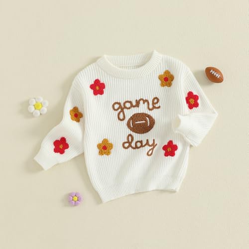 Toddler Baby Girl Football Outfit Game Day Rugby Long Sleeve Sweater Flared Knit Sweatshirt Cute Fall Clothes3