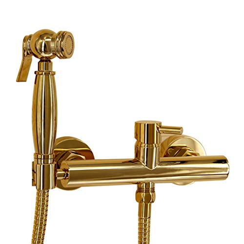 Plating Titanium Gold Exempt from Drilling Cold and Hot Bidet Bathroom Shower Toilet Jet Cleaner Portable Spray (Color)