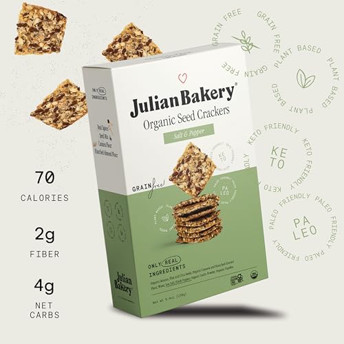 Julian Bakery Paleo Thin Crackers | Salt & Pepper | USDA Organic | Gluten-Free | Grain-Free | GMO Free | Low Carb | 1 Pack