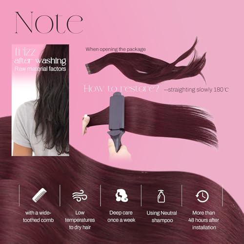 Image of Moresoo 12 Inch Short Tape in Hair Extensions for Women Burgundy Hair Extensions Tape in Real Hair 20Pcs 30G Straight Glue in Extensions Fashion Wine Red Hair Color #99J | Remy Human Hair, Tape In Hair Extensions, Burgundy Red Hair, DIY Hair Install, Daily Wear