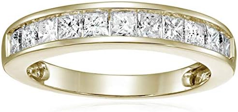 1 cttw Diamond Wedding Anniversary Band for Women Half Eternity Square Diamond Engagement Ring 14K Yellow Gold Princess Cut Channel Set Size 4.5-10