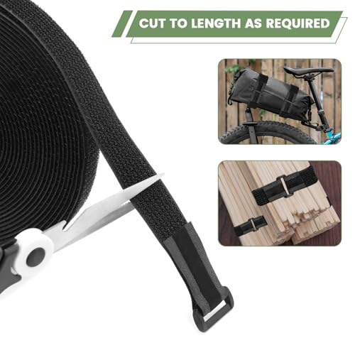 Image of Heavy Duty Hook and Loop Cinch Straps with Non-Slip Rubber Backing | 1 in x 32 ft, 50 Buckles | Cut-to-Length Adjustable Straps for Fastening & Organizing | Black