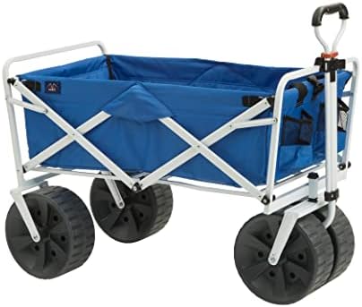 Mac Sports Heavy Duty Collapsible Folding All Terrain Utility Beach Wagon Cart, Blue/White