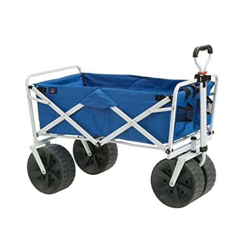 Mac Sports Heavy Duty Collapsible Folding All Terrain Utility Beach Wagon Cart, Blue/White