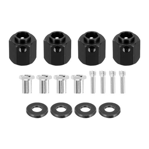 sourcing map Aluminum Wheel Hex Hub 12mm Hex Extended Spacers Drive Adapter for RC Crawler Car Replacement, Black