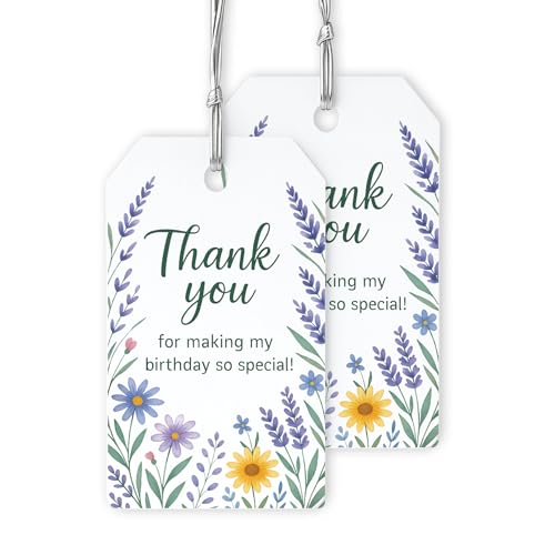 40 PCS Floral Birthday Favor Tags, Birthday Thank You Tag, Thank You for Making My Birthday So Special Tag, Wildflower Girls Birthday Favors Tags, Floral Garden Birthday Party Thank You Tag, 2x3.5'