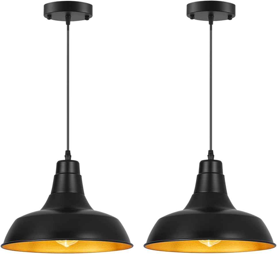 Black Pendant Lights Kitchen Island, Vintage Industrial Fixtures, Black Metal Chandelier Lights, Modern Pendant Lights for Kitchen Island Dining Room Bedroom, 11.8 inches 2 Pack